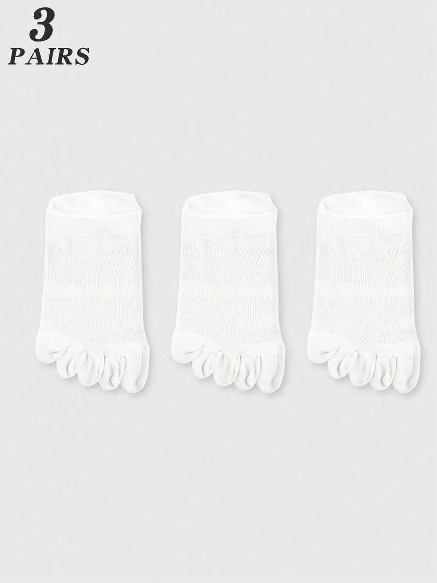 Ankle Sock Low Cut - 3 Pairs White Mesh Toe Socks