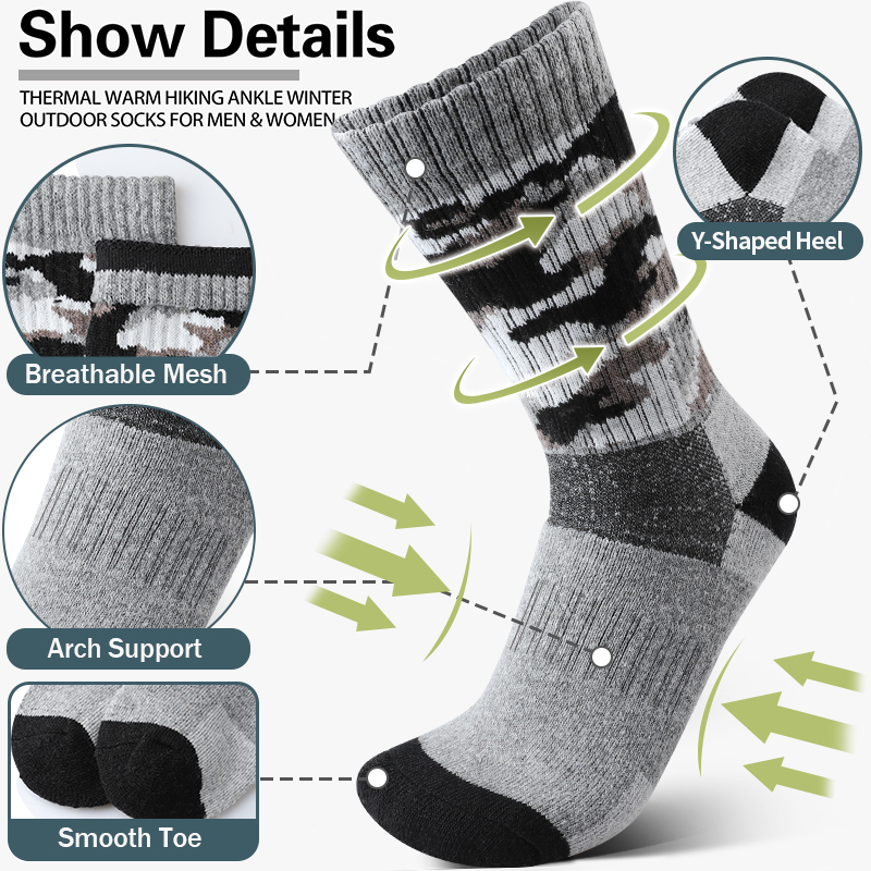4Pairs Thick Gray Camouflage S – обзор и цена Wool Hiking Sock
