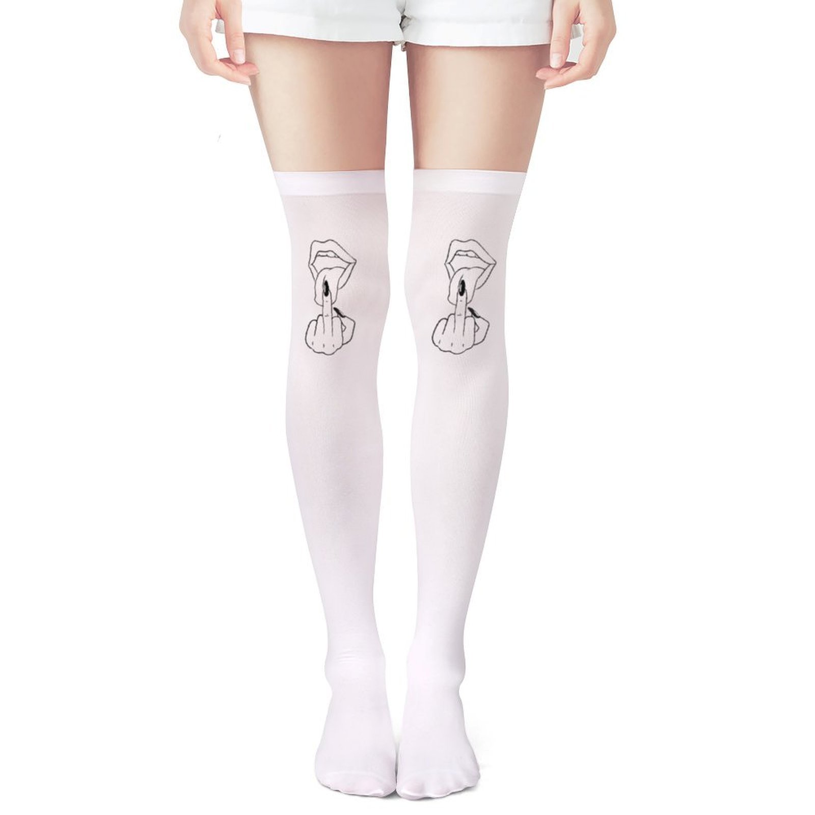 Ladies' white middle finger, r – обзор и цена Knee High Sock Women