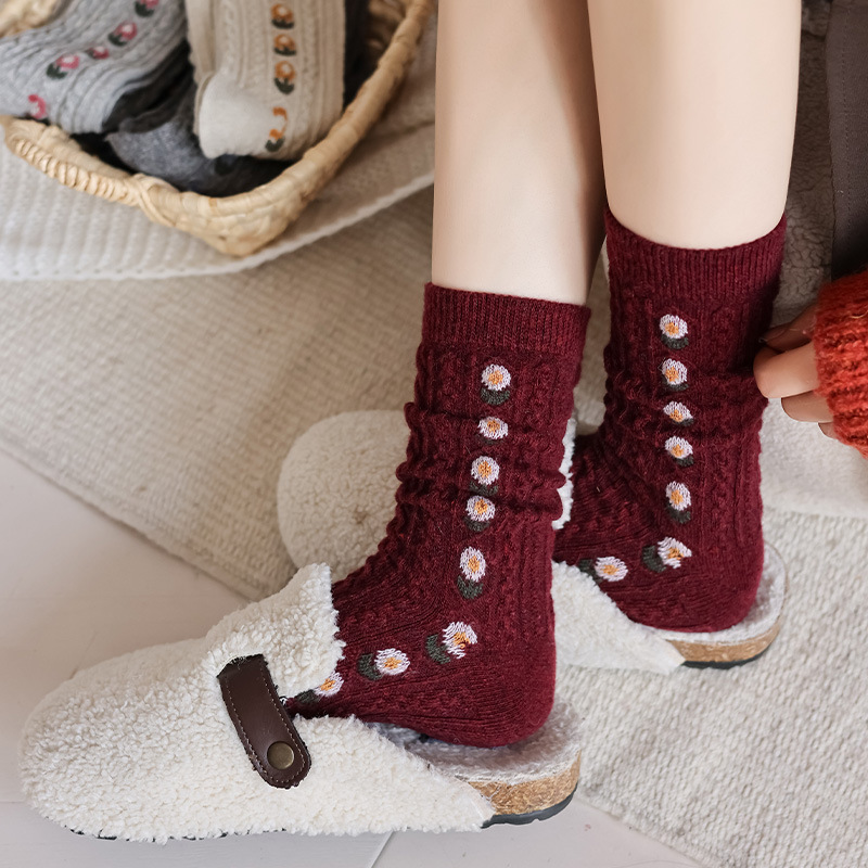Korean Sweet Floral Wool Mid-C – обзор и цена Boot Sock Slouchy